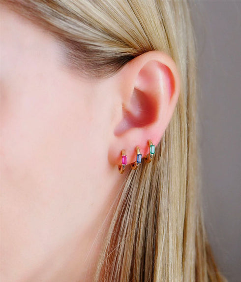 Blue Sapphire Baguette Huggies - YG